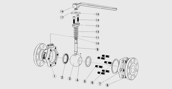 浮動(dòng)球閥結構圖(tu) 浮動球閥結(jie)構圖