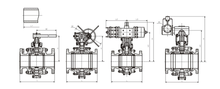 氧氣切斷(duàn)球閥結構尺(chi)寸圖 氧氣切(qiē)斷球閥結構(gòu)尺寸圖